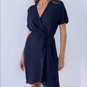 Babaton Navy Blue Wallace Wrap Dress